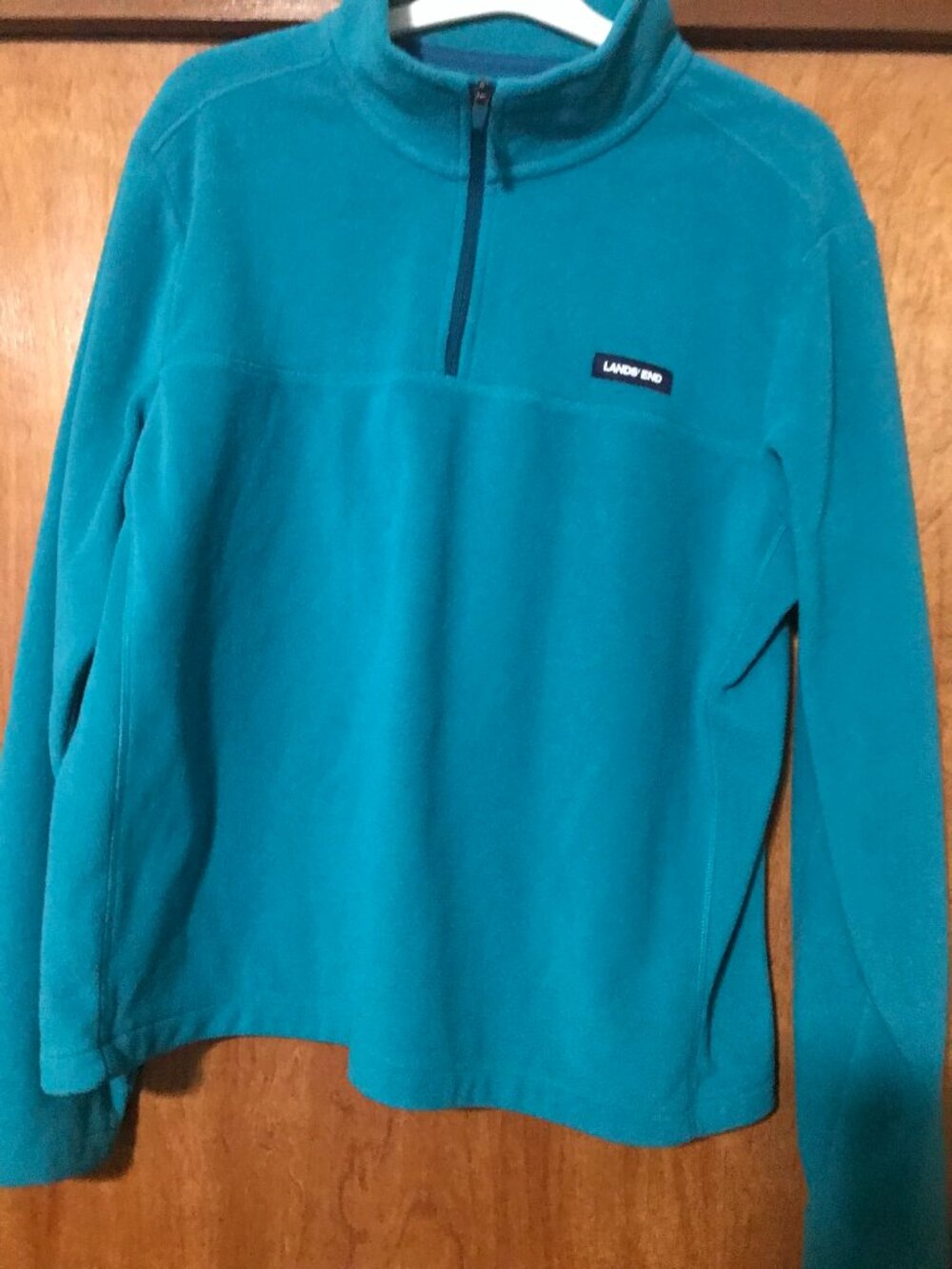 Lands' End Men's Large Fleece 1/4 zip pullover Jacket Teal Aqua